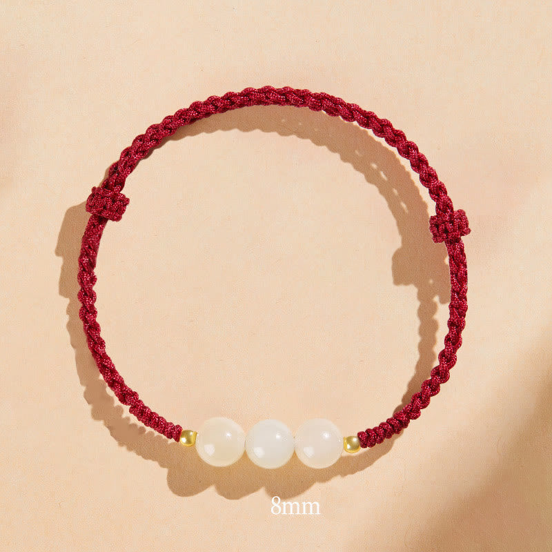 Fortune Jewel Handcrafted Round Jade Lucky Bead Prosperity Braided Bracelet