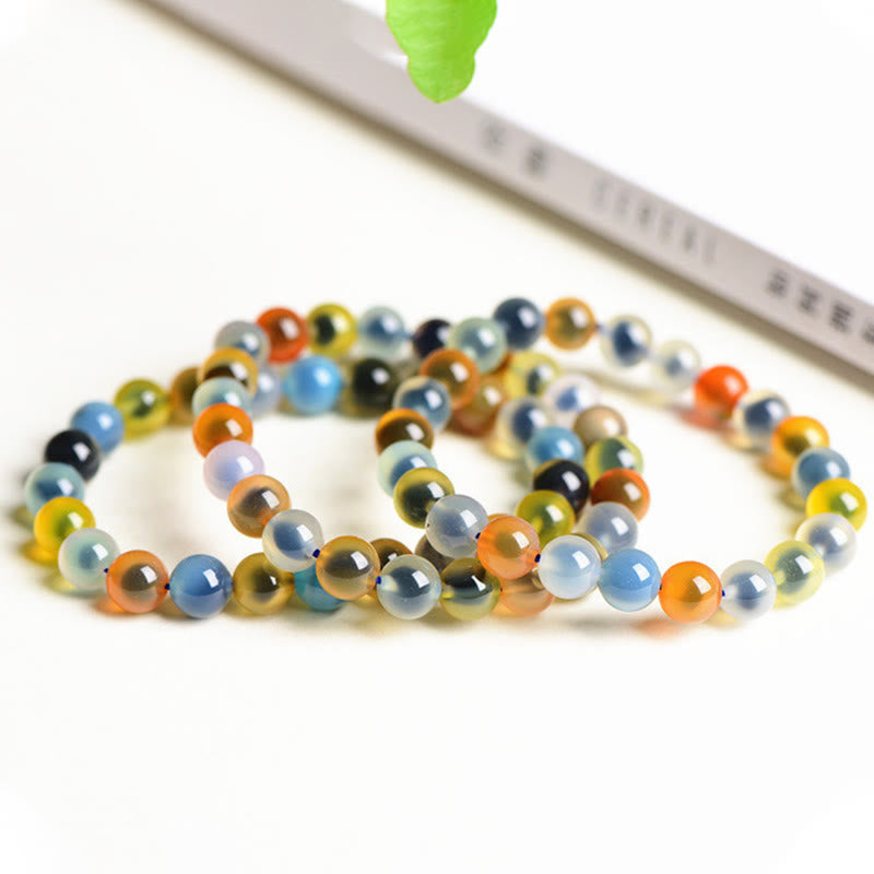Fortune Jewel Natural Colorful Candy Agate Harmony Strength Bead Bracelet