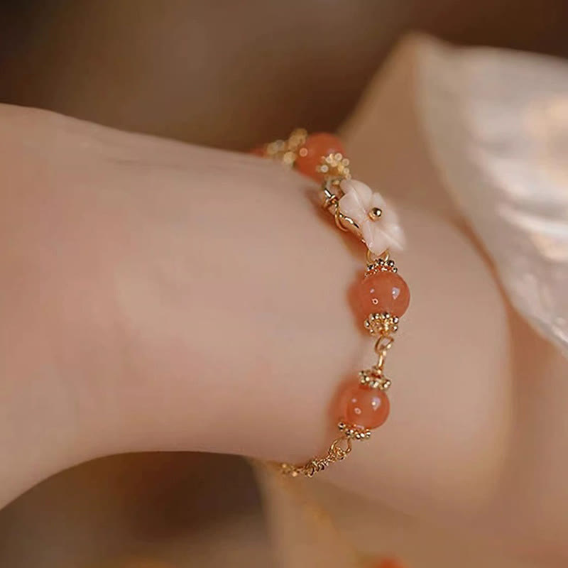 Fortune Jewel Red Agate Tridacna Stone Flower Confidence Bracelet