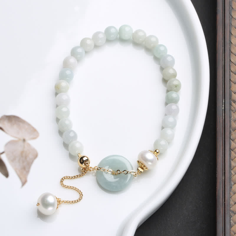 Fortune Jewel Natural Jade Pearl Peace Buckle Prosperity Luck Bracelet