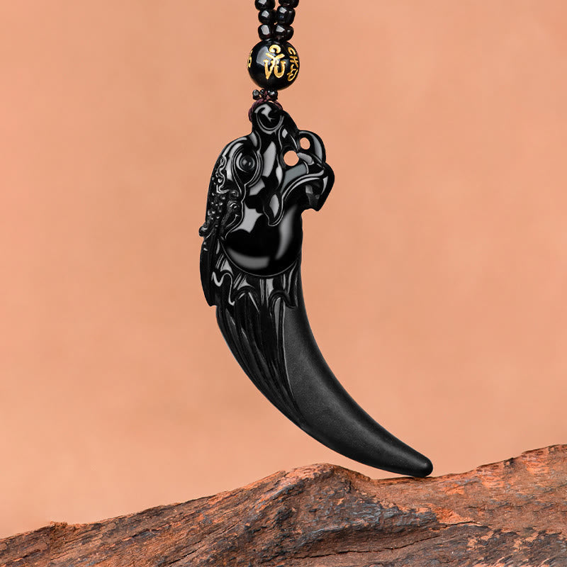 Fortune Jewel Natural Black Jade Chinese Zodiac Dragon Tooth Pattern Protection Necklace Pendant Fortune Jewel