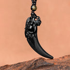 Fortune Jewel Natural Black Jade Chinese Zodiac Dragon Tooth Pattern Protection Necklace Pendant Fortune Jewel