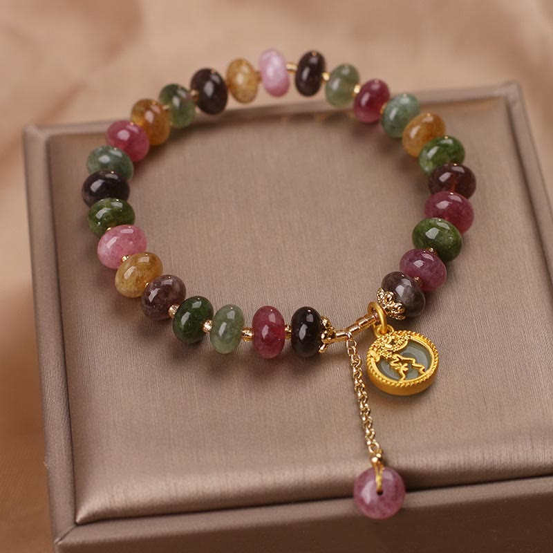 Fortune Jewel Colorful Tourmaline Cute Flower Rabbit Charm Love Bracelet