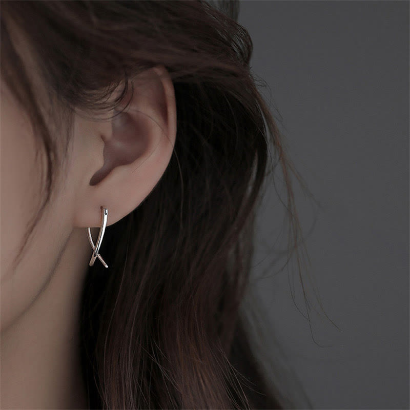 Fortune Jewel Geometric Cross Design Luck Hoop Earrings
