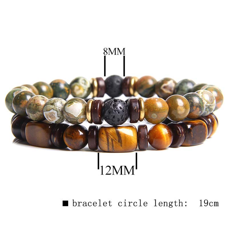 Fortune Jewel 2PCS Healing Crystal Emperor Stone Tiger Eye Bead Bracelet