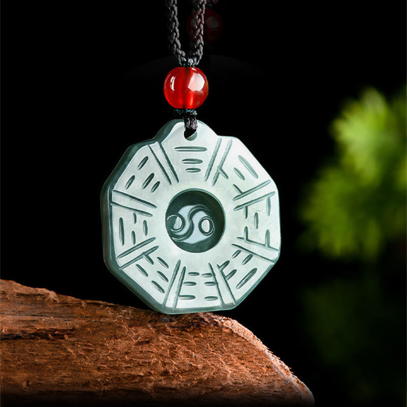 Buddha Stones Natural Jade FengShui Bagua Yin Yang Prosperity Necklace Pendant Fortune Jewel