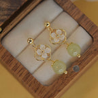 Buddha Stones Tridacna Stone Flower Jade Bead Blessing Drop Earrings