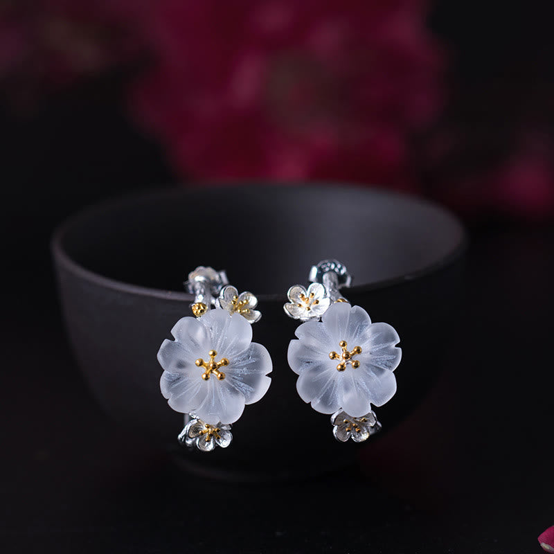 Fortune Jewel 925 Sterling Silver Plum Blossom Floral Blessing Earrings