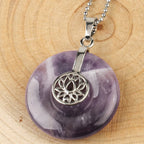 Fortune Jewel Various Crystal Amethyst Pink Crystal Lotus Healing Necklace Pendant