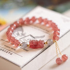 Fortune Jewel Natural Strawberry Quartz Moonstone PiXiu Love Healing Bracelet