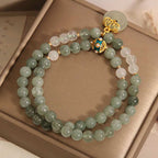 Fortune Jewel Green Aventurine Peace Buckle Charm Luck Double Wrap Bracelet