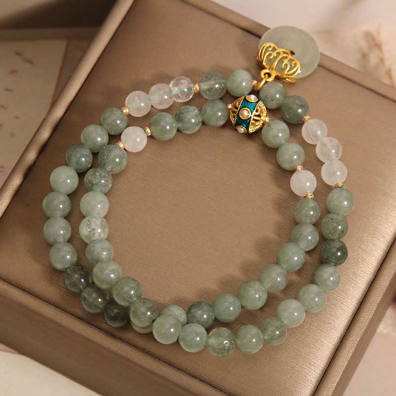 Fortune Jewel Green Aventurine Peace Buckle Charm Luck Double Wrap Bracelet