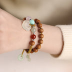 Fortune Jewel Green Sandalwood Chalcedony Peace Buckle Charm Soothing Double Wrap Bracelet
