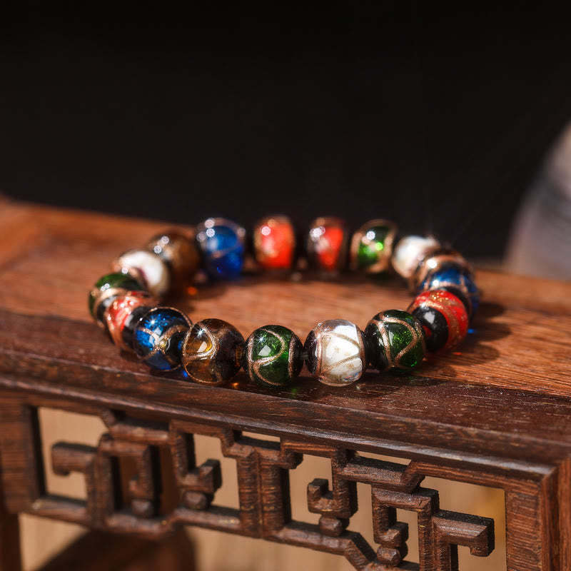 Fortune Jewel Five Elements Gold Swallowing Beast Family Charm Liuli Glass Bead Luck Bracelet
