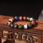Fortune Jewel Five Elements Gold Swallowing Beast Family Charm Liuli Glass Bead Luck Bracelet