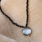 Fortune Jewel Black Spinel Cute Cat Motivate Choker Necklace
