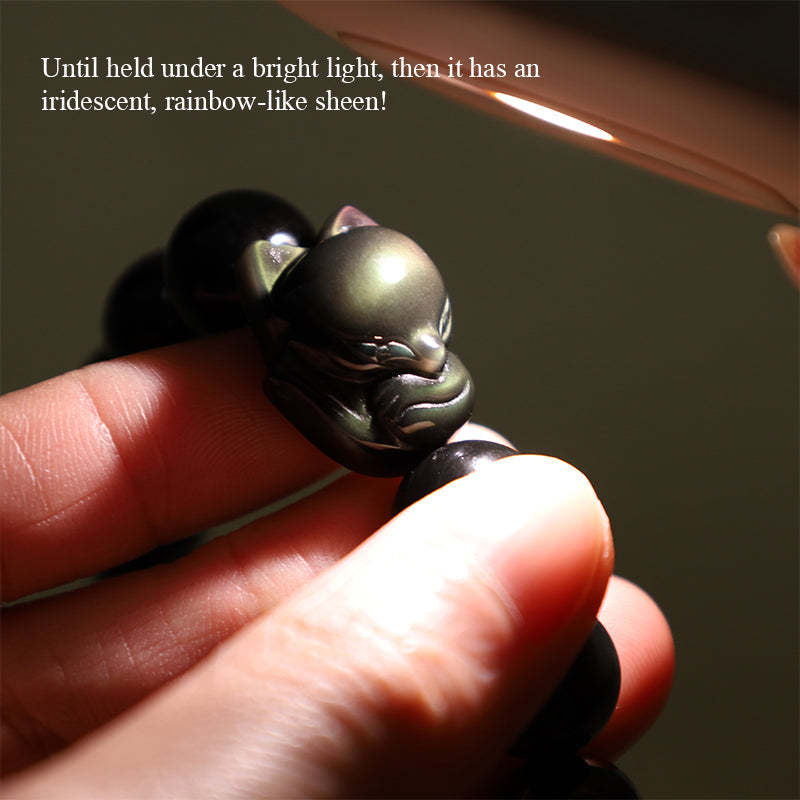 Fortune Jewel Rainbow Obsidian Fox Healing Positive Bracelet