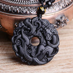 Fortune Jewel Natural Black Obsidian Peace Buckle Pixiu Purification Necklace Pendant