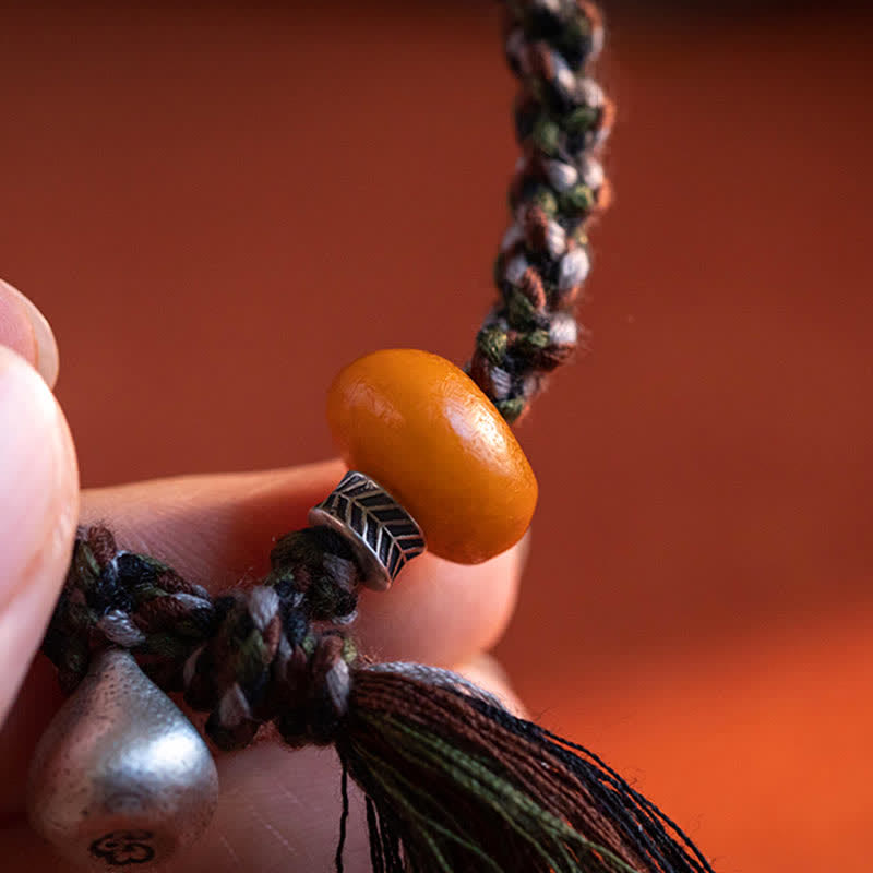 Fortune Jewel 990 Sterling Silver Tibetan Handmade Amber Steelyard Weight Wish Protection Bracelet