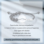 Fortune Jewel 925 Sterling Silver Black Obsidian Agate Peace Buckle Strength Bracelet