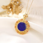Fortune Jewel 925 Sterling Silver Plated Gold Lazurite Positive Necklace Pendant
