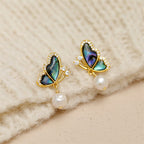 Fortune Jewel 18K Gold Plated Copper Pearl Butterfly Love Stud Earrings