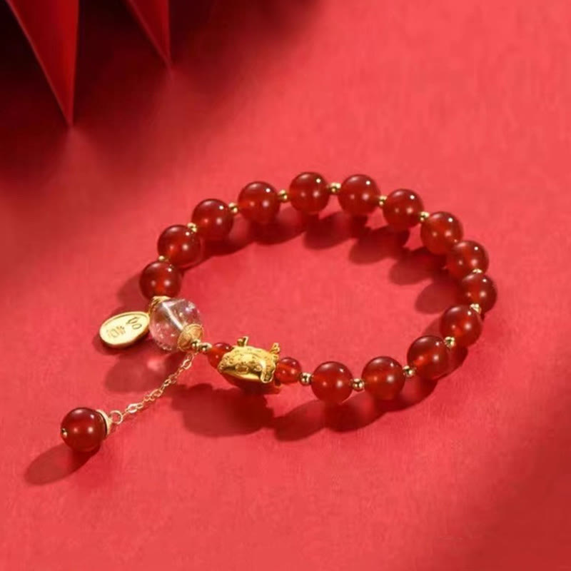 Fortune Jewel Year of the Dragon Dumpling Natural Red Agate Garnet Hetian Jade Fu Character Luck Success Bracelet