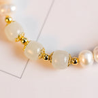 Fortune Jewel 14K Gold Plated Natural Pearl Hetian Cyan Jade White Jade Sincerity Bead Chain Bracelet