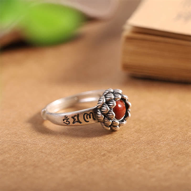 Fortune Jewel925 Sterling Silver Lotus Red Agate Confidence Blessing Ring