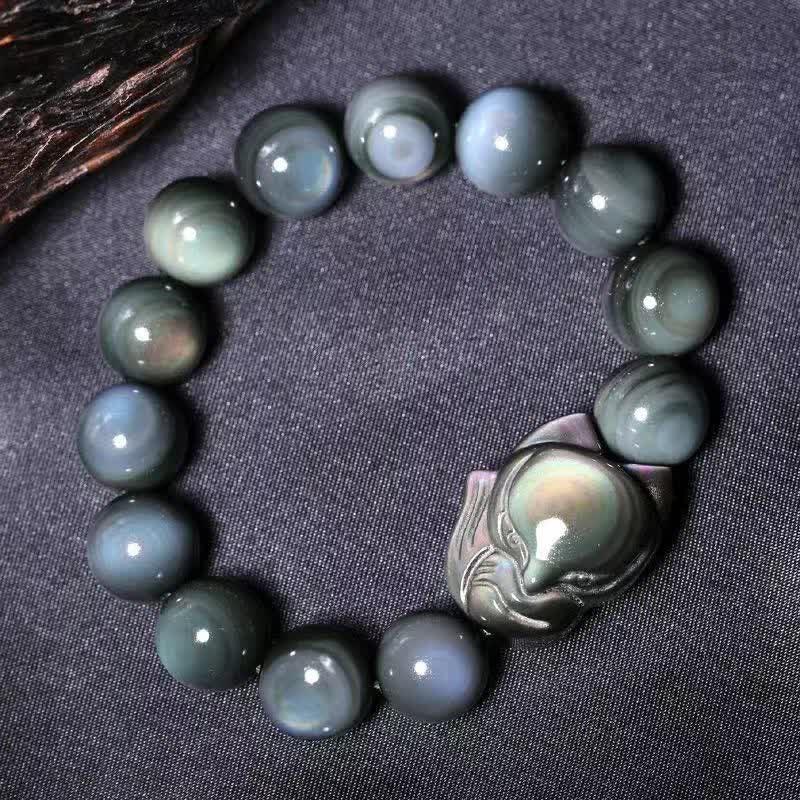 Fortune Jewel Rainbow Obsidian Fox Healing Positive Bracelet
