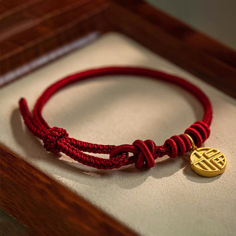 Fortune Jewel Handmade Eight Thread Peace Knot Fu Character Charm Luck Happiness Red Rope Bracelet