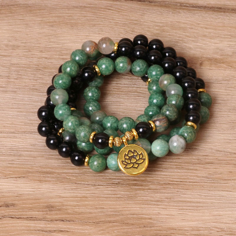 Fortune Jewel 108 Beads Natural Agate Mala Healing Bracelet