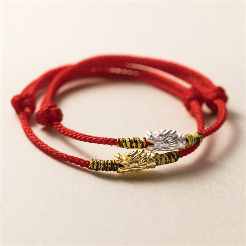 Fortune Jewel 925 Sterling Silver Year of the Dragon Luck Strength Red Rope Bracelet