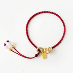 Fortune Jewel Handmade Peach Blossom Rosette Bow Knot Fu Character Charm Luck Fortune Red Rope Bracelet