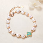 Fortune Jewel Pearl Four Leaf Clover Wealth Chain Bracelet