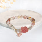 Fortune Jewel Natural Strawberry Quartz Cat Paw Claw Colorful Rutilated Quartz Moonstone Love Bracelet