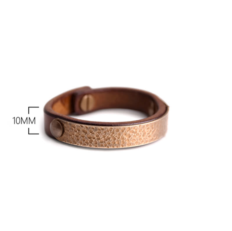 Fortune Jewel Vintage Handmade Texture Copper Brass Leather Wealth Bracelet Bangle