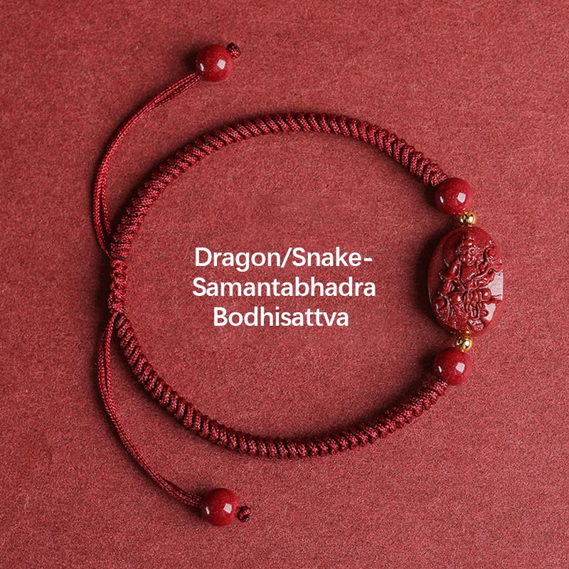 Fortune Jewel Chinese Zodiac Natal Buddha Cinnabar Keep Away Evil Spirits Rope Bracelet