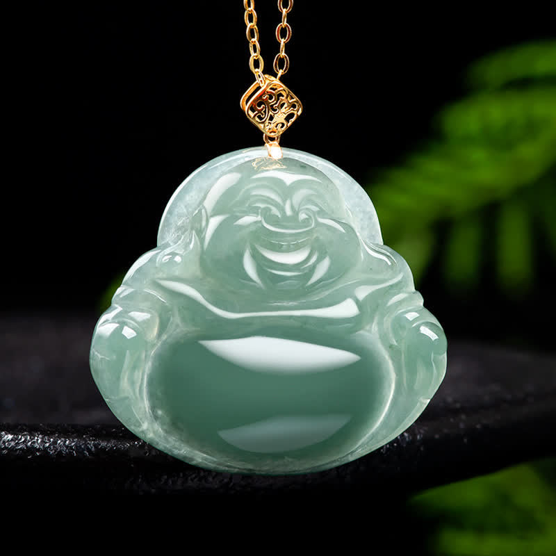 Fortune Jewel Laughing Buddha Natural Jade Prosperity Abundance Necklace Pendant Fortune Jewel
