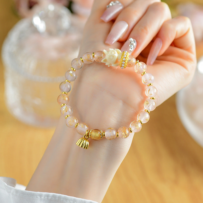 Fortune Jewel Tibetan Incense Ash Liuli Glass Bead Lucky Nine Tailed Fox Lotus Charm Bracelet