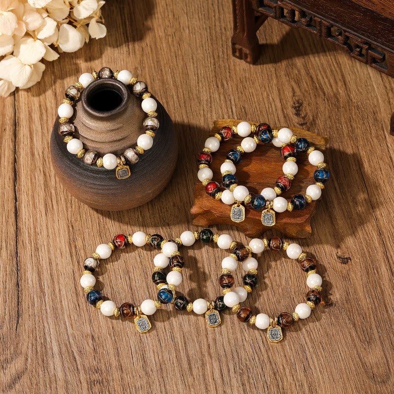 Fortune Jewel Tibetan Zakiram Goddess of Wealth Charm Liuli Glass Incense Ash Porcelain Bead Protection Bracelet