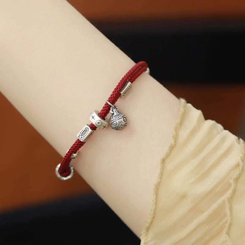 Fortune Jewel 925 Sterling Silver Gold Swallowing Beast Koi Fish Wealth Handcrafted Braided Bracelet