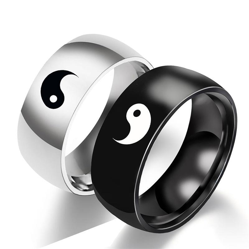 Fortune Jewel Yin Yang Balance Titanium Steel Couple Ring Fortune Jewel