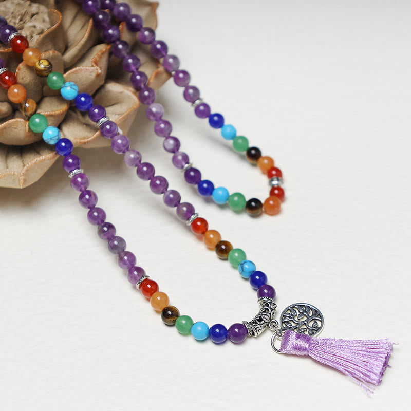 Fortune Jewel Healing Crystal Mala Prayer Beads 108 Meditation Healing Multilayer Bracelet Necklace
