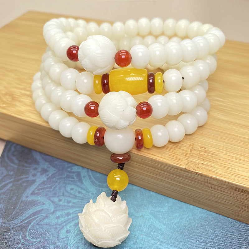 Fortune Jewel Lotus Bodhi Seed Mala 108 Beads Protection Bracelet Fortune Jewel