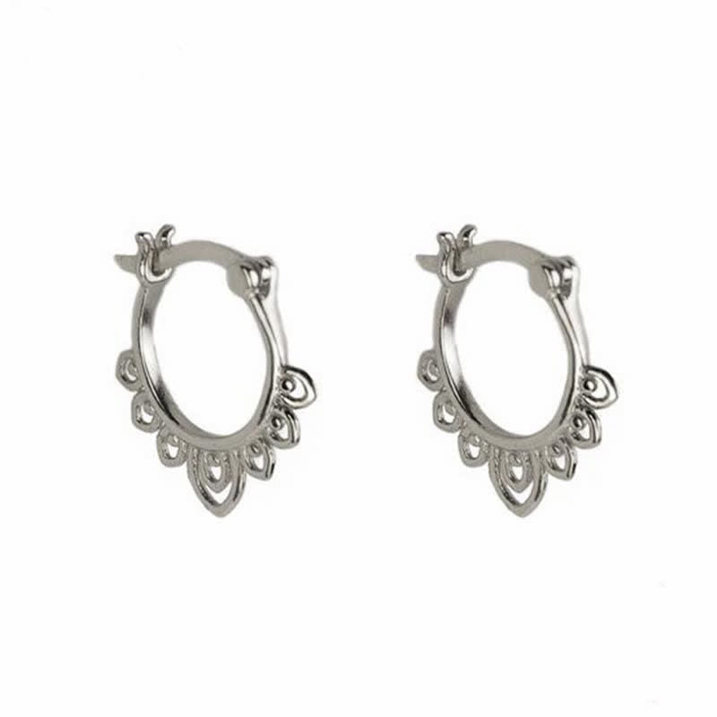 Fortune Jewel Round Lotus Flower Pattern Luck Hoop Earrings