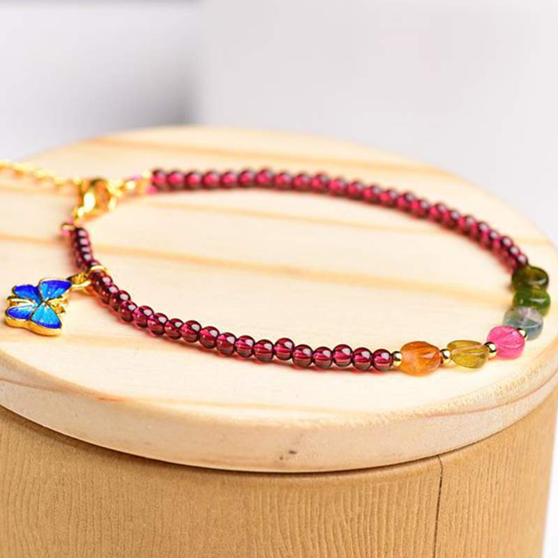 Fortune Jewel Garnet Tourmaline Butterfly Protection Bracelet Anklet