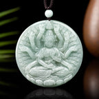 Fortune Jewel Thousand-Hand Kwan Yin Avalokitesvara Jade Blessing String Necklace Pendant Fortune Jewel