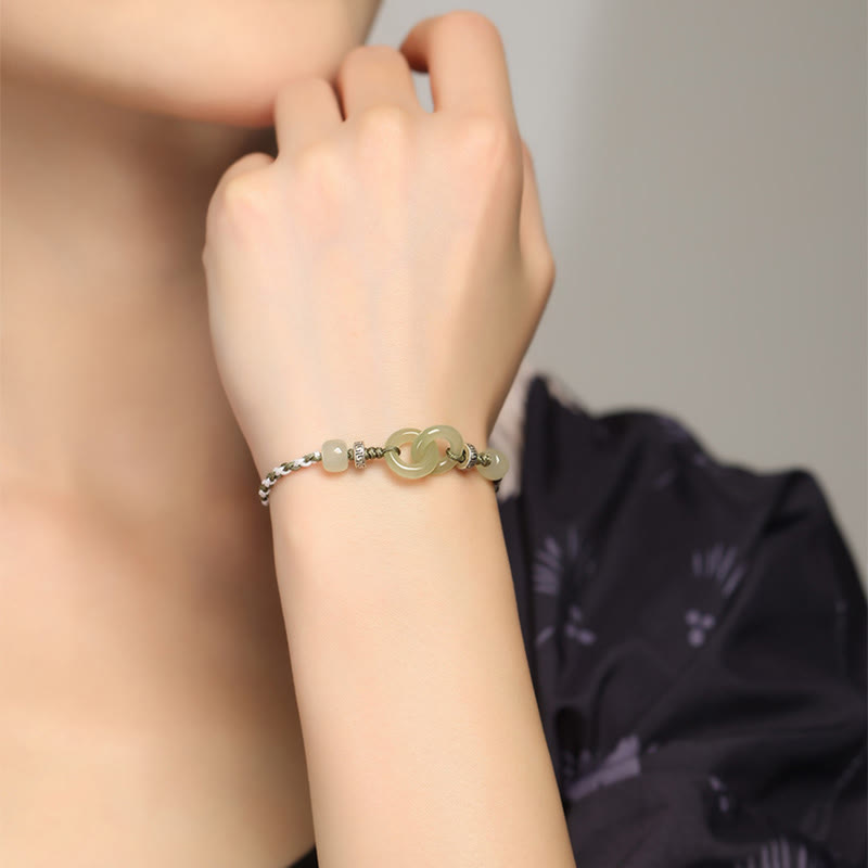 Fortune Jewel Natural Hetian Jade Peace Buckle Luck Braided Bracelet