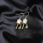 Buddha Stones 925 Sterling Silver Jade Prayer Wheel Luck Drop Earrings